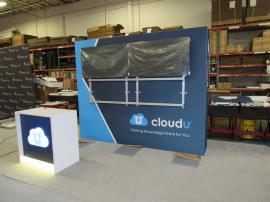 Custom Inline Gravitee Exhibit with SEG Fabric Graphics, Monitor Supports, and MOD-1563 Backlit Counter with Storage